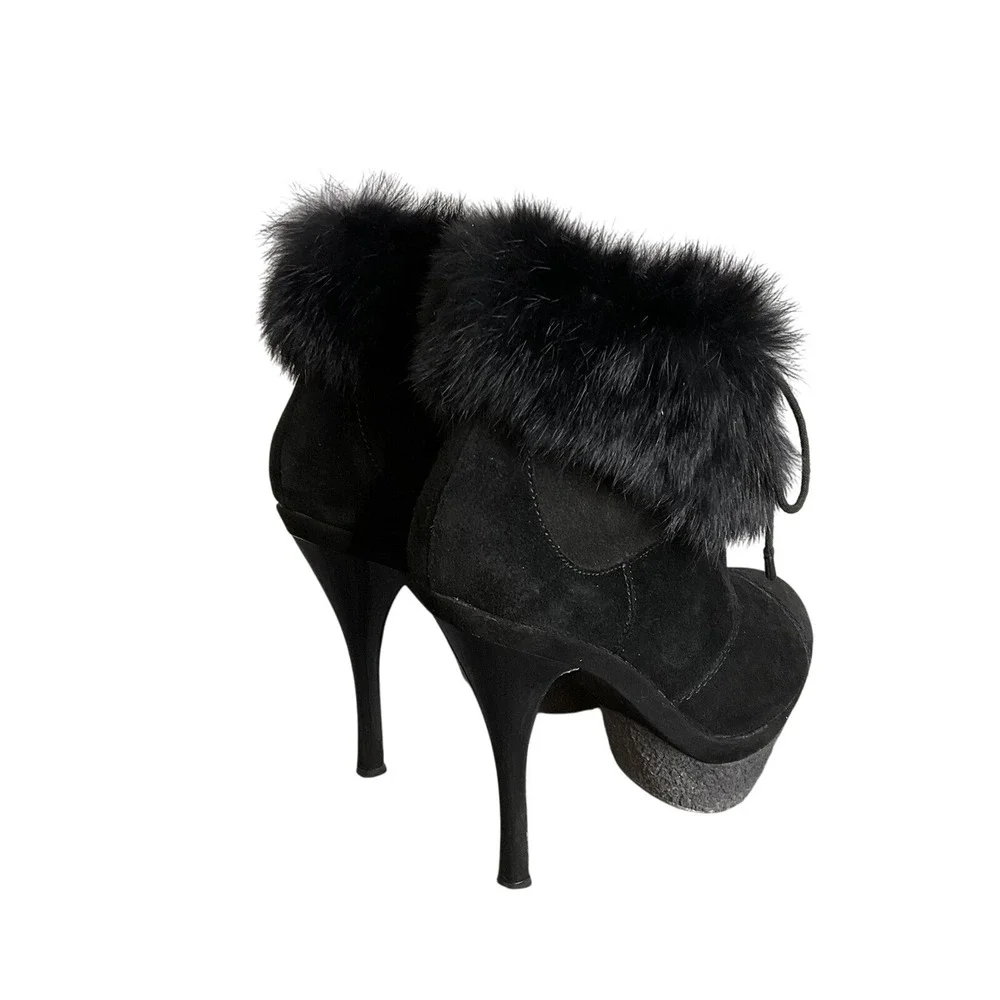 L.A.M.B‎ Platform Suede Leather & Real Fur Booties Size 7.5 Gwen Stefani Booties